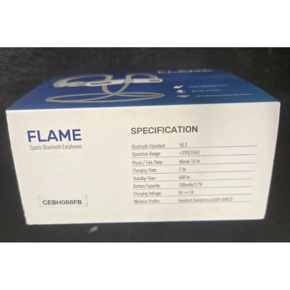 FLAME SPORTS BLUETOOTH EARPHONE MODEL# BH088F New In Package